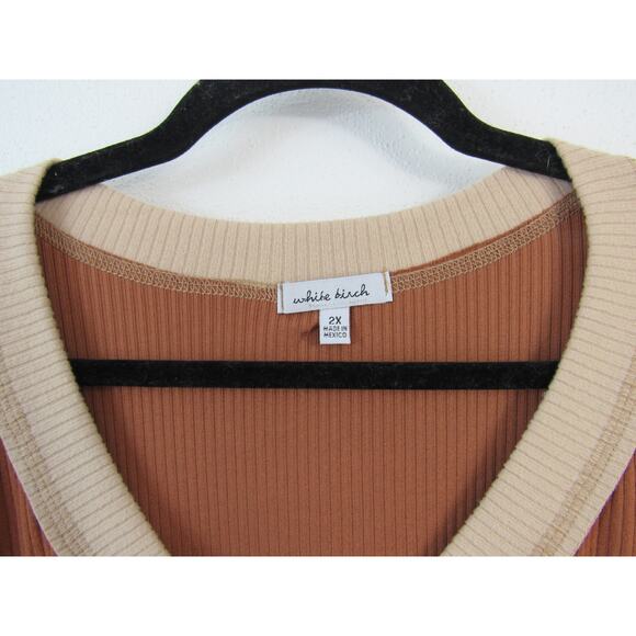 White Birch 2X Burnt Orange Ribbed Knit Long Sleeve Lightweight Sweater V-Neck - Picture 2 of 5